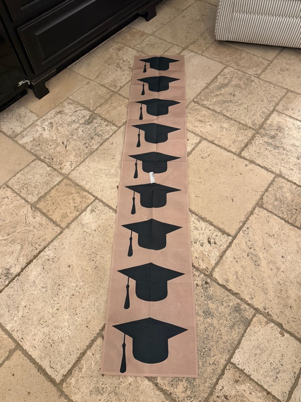 Graduation Cap Runner - Black on Taupe